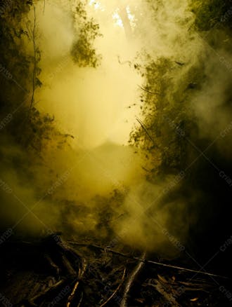 Imagem de fundo de densa neblina e fumaça na floresta 22