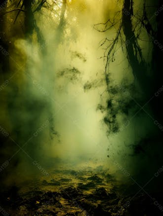 Imagem de fundo de densa neblina e fumaça na floresta 23