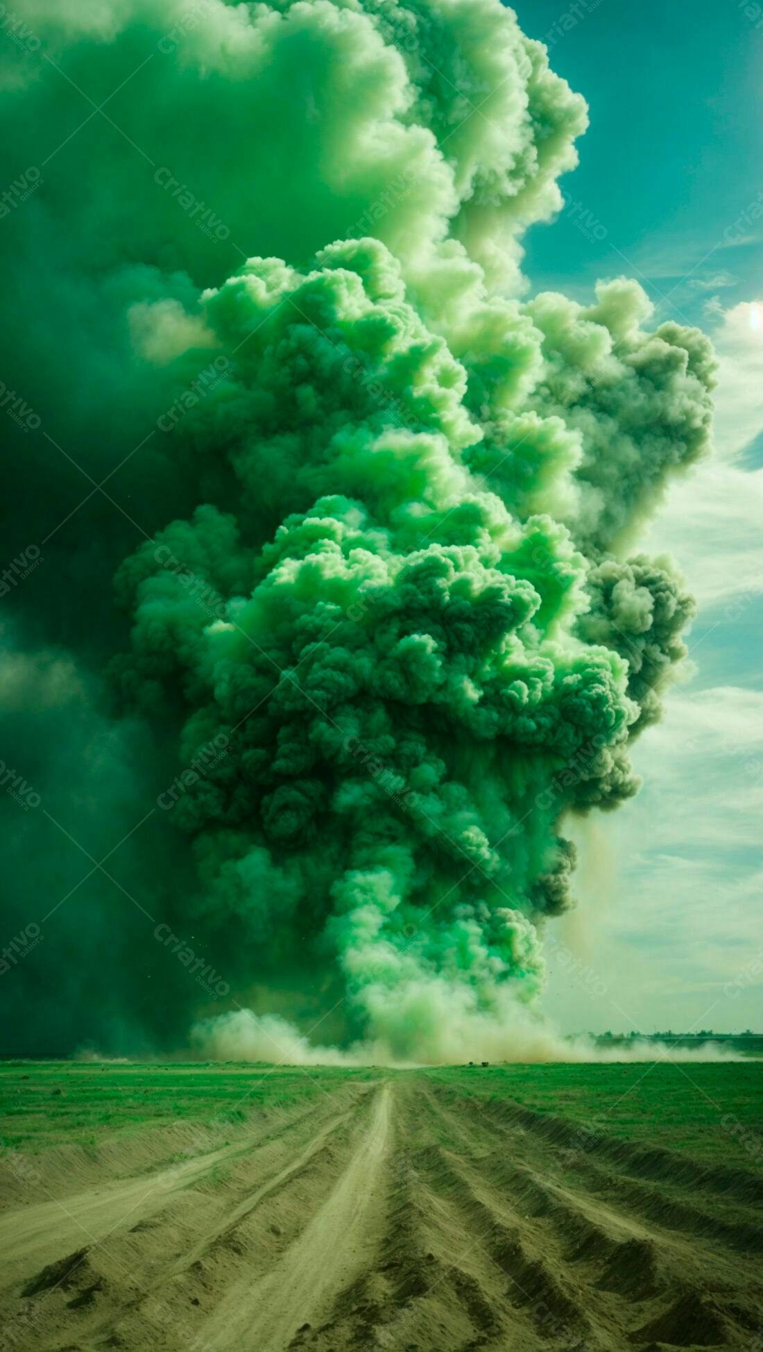 Nuvem verde gigante em campo aberto