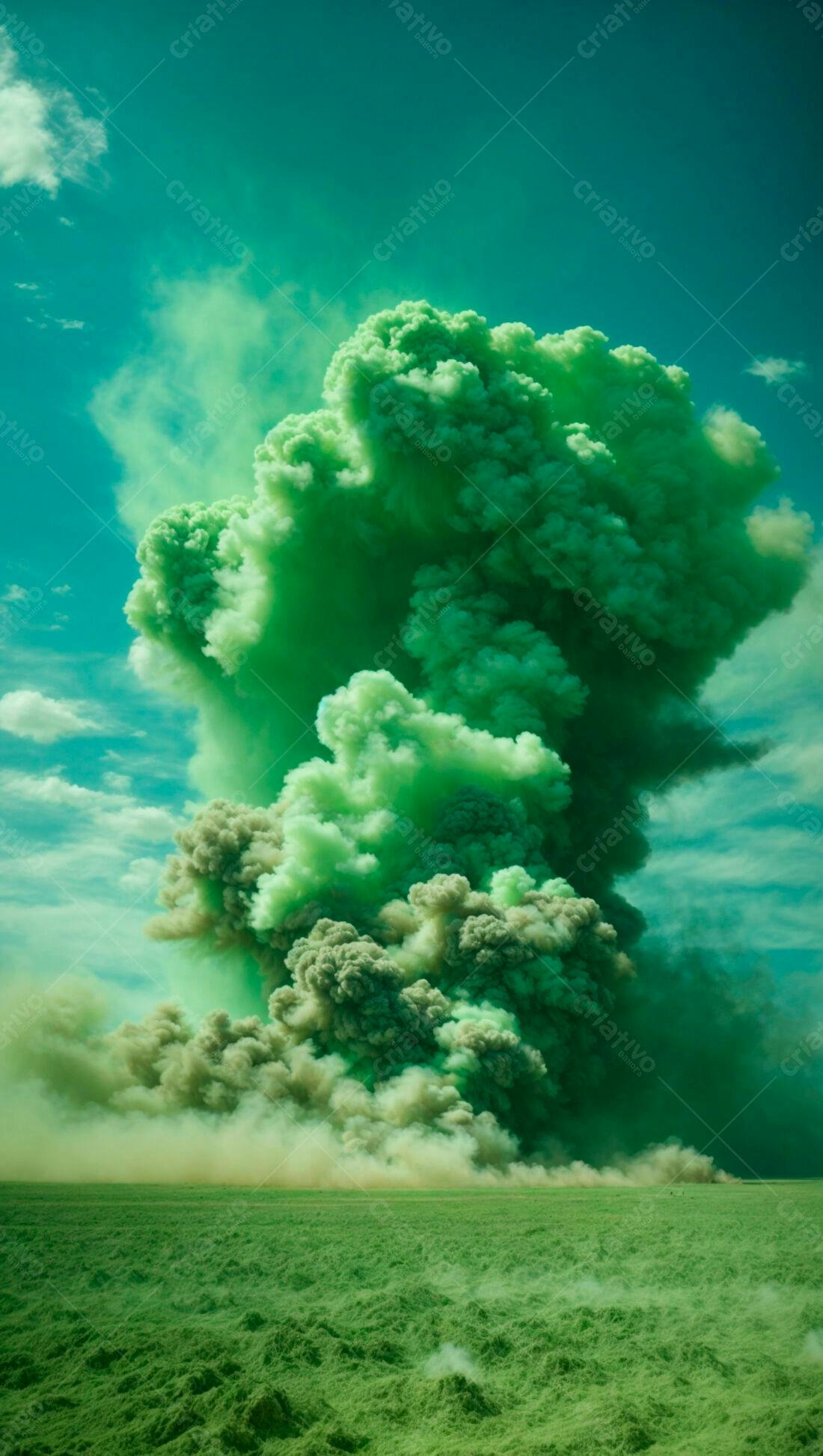 Nuvem verde gigante sobre campo