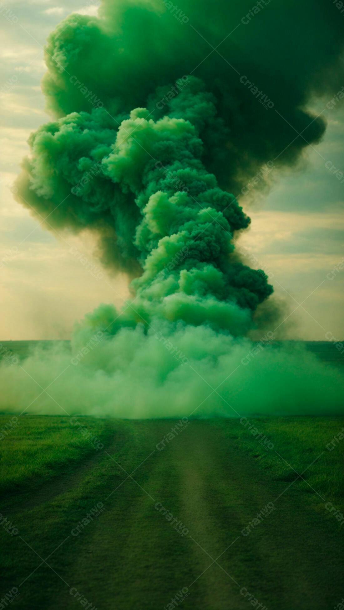 Nuvem verde de fumaça em campo