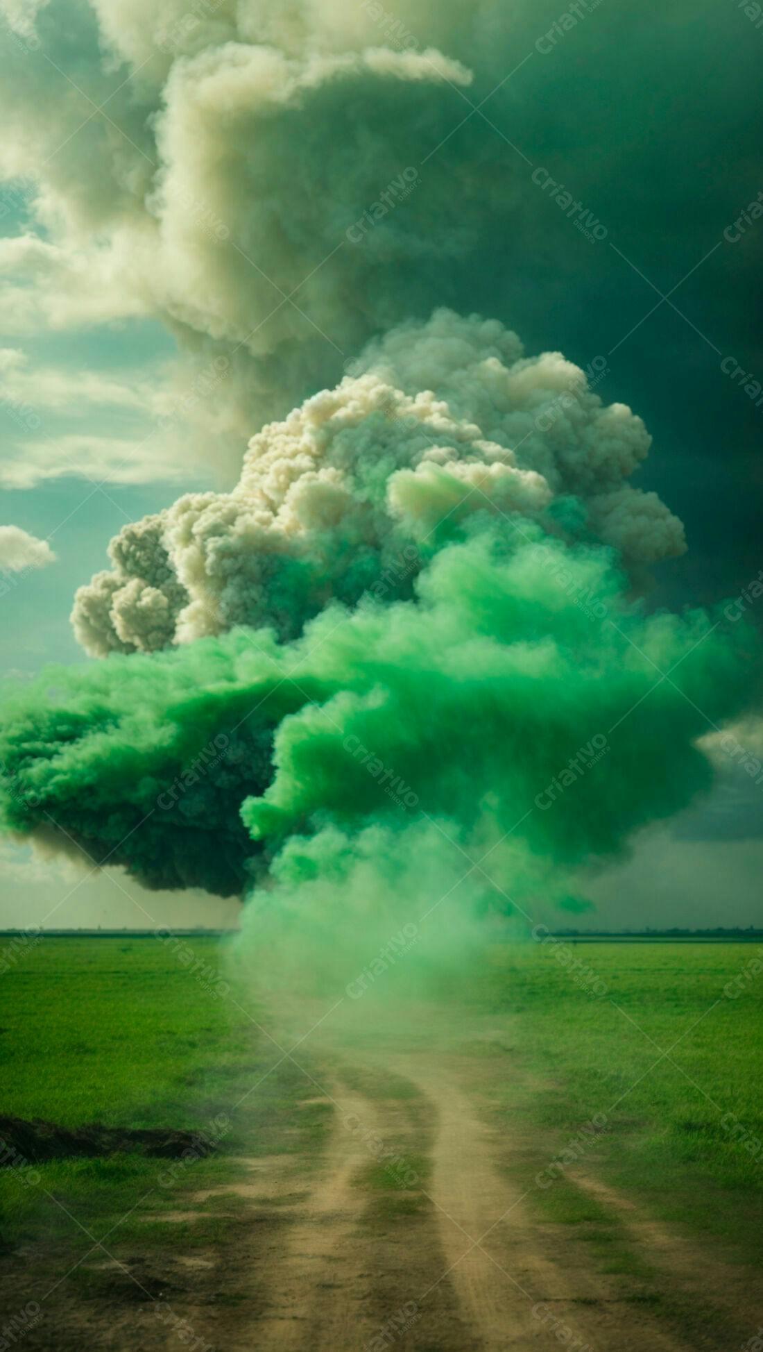 Nuvem de fumaça verde em campo