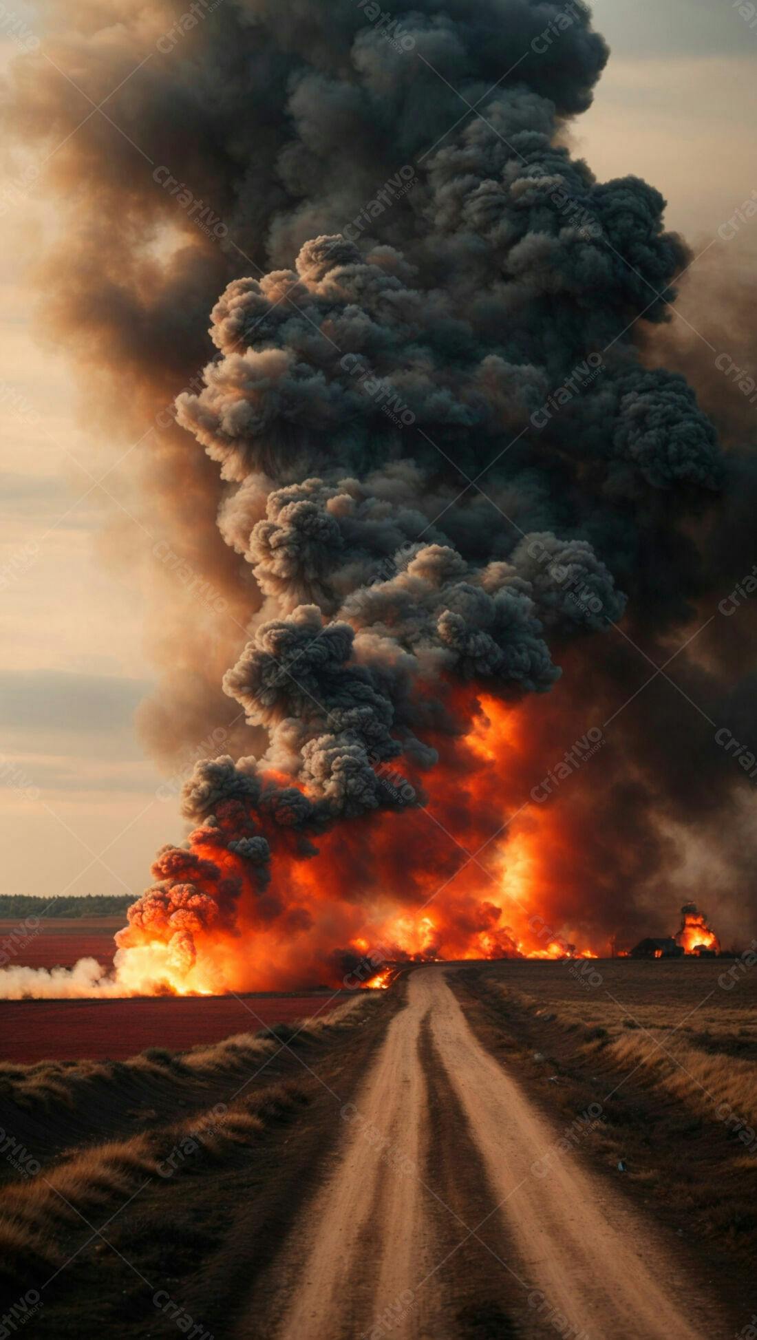 Incêndio devastador em campo seco
