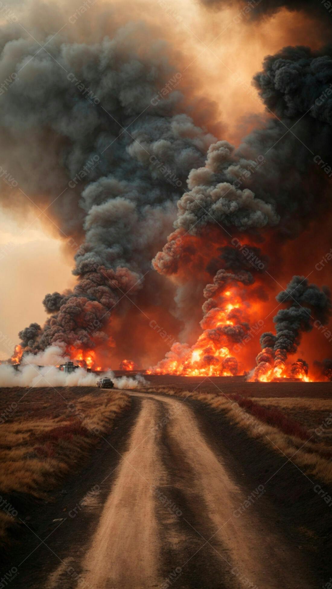 Incêndio devastador em campo seco