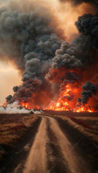 Imagem de fundo de uma grande explosão de fumaça em uma estrada 22