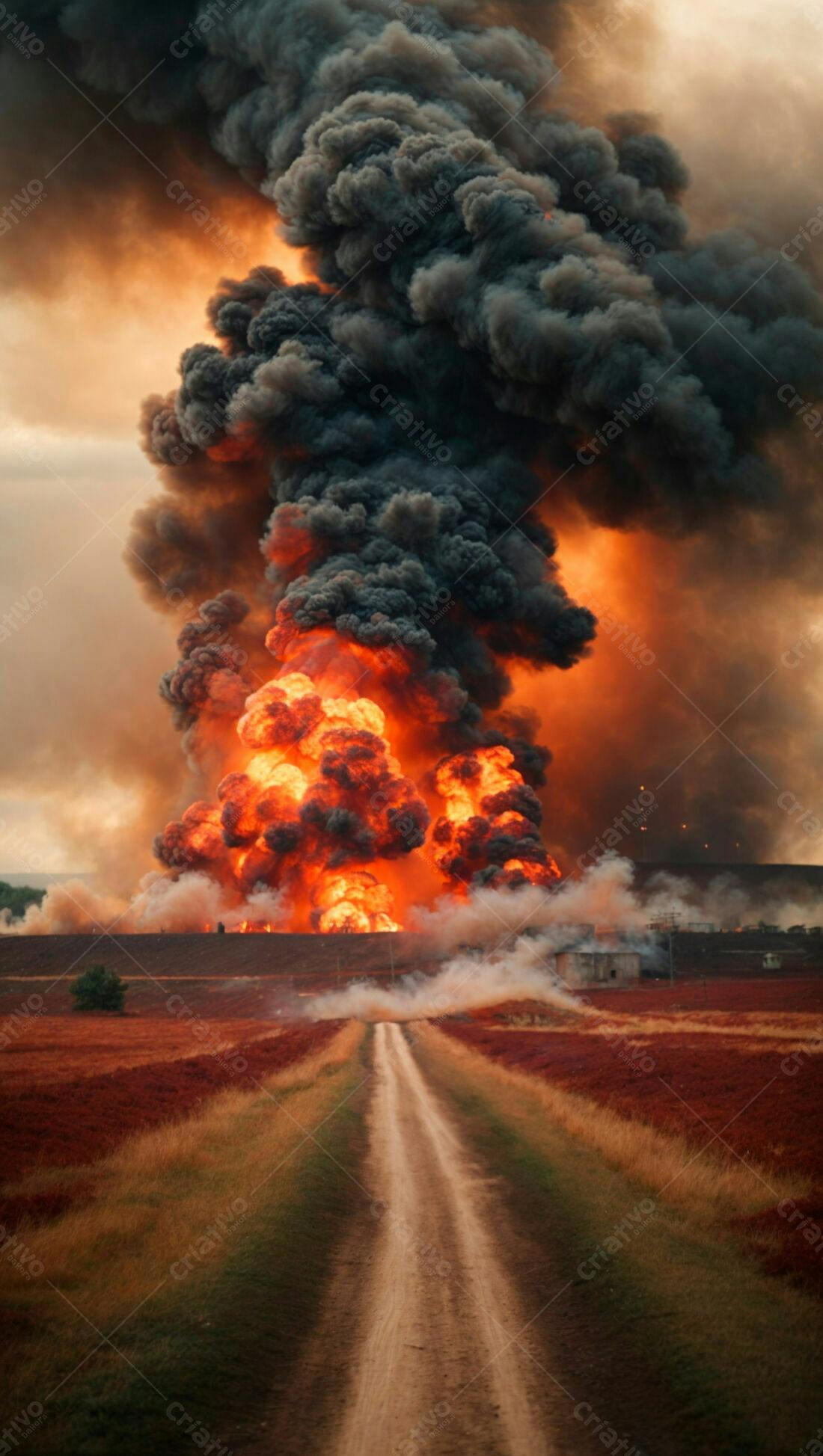 Incêndio devastador em campo vermelho