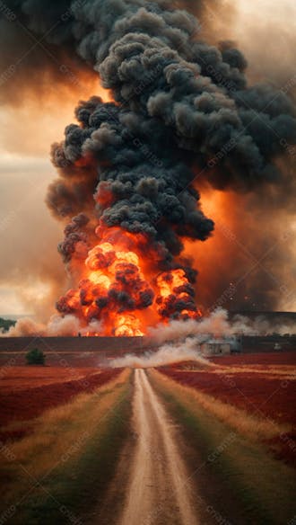 Imagem de fundo de uma grande explosão de fumaça em uma estrada 23