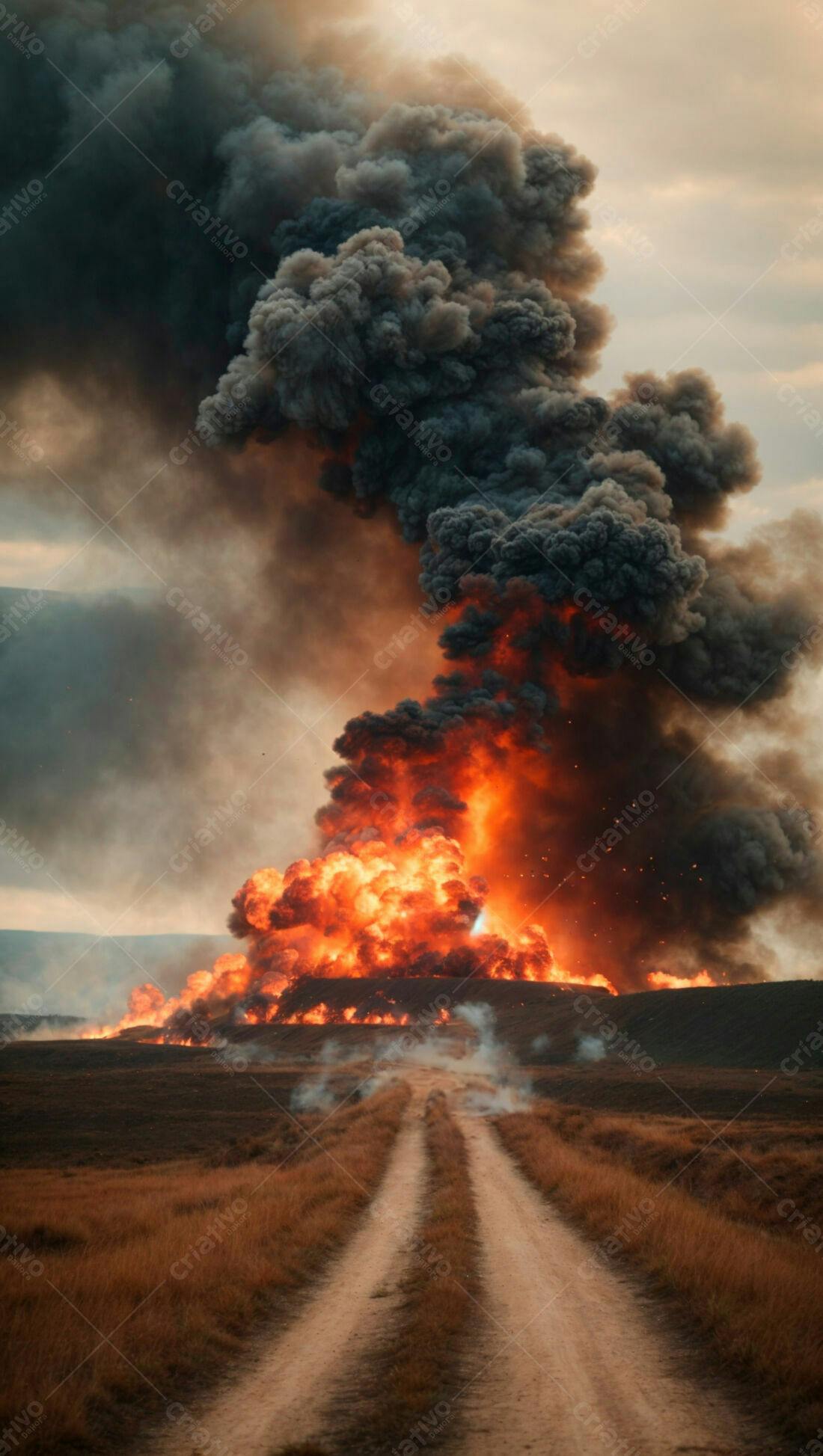 Explosão gigante em campo árido