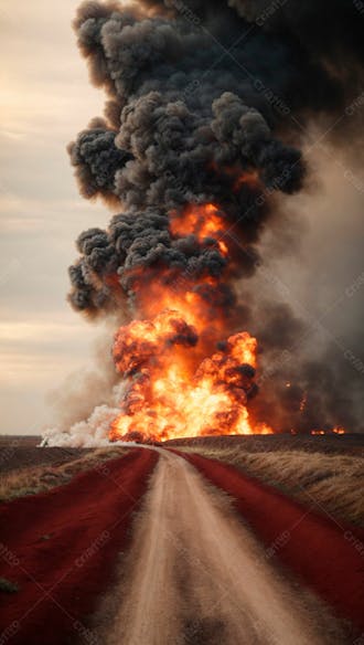 Imagem de fundo de uma grande explosão de fumaça em uma estrada 26