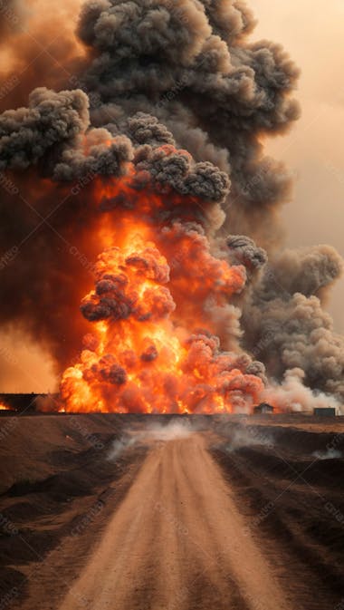 Imagem de fundo de uma grande explosão de fumaça em uma estrada 28