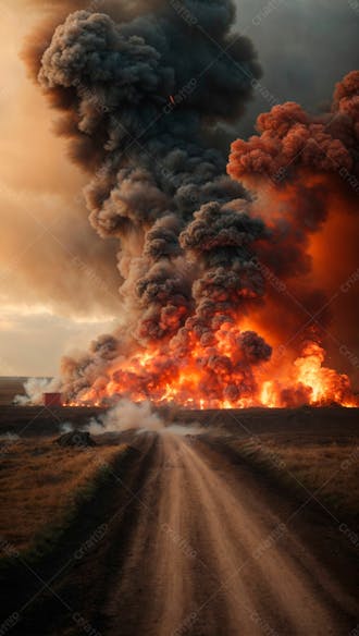 Imagem de fundo de uma grande explosão de fumaça em uma estrada 31