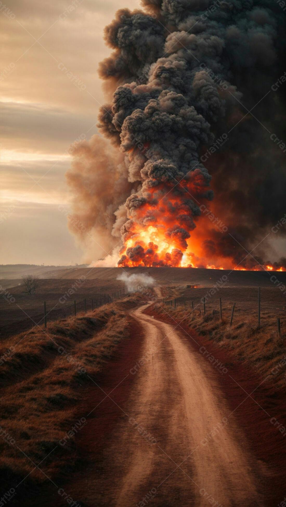 Incêndio devastador em campo aberto