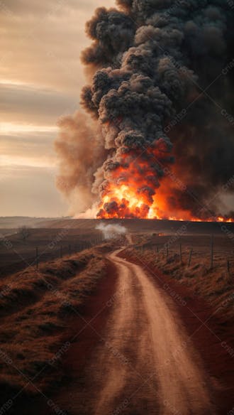 Imagem de fundo de uma grande explosão de fumaça em uma estrada 33