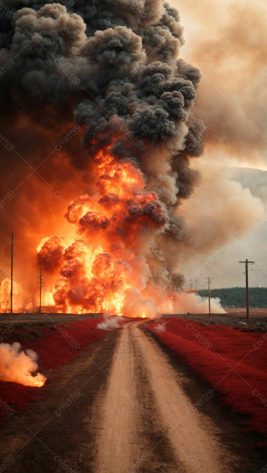Incêndio devastador em vegetação vermelha