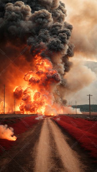Imagem de fundo de uma grande explosão de fumaça em uma estrada 35