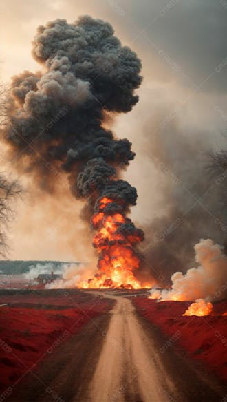 Imagem de fundo de uma grande explosão de fumaça em uma estrada 36