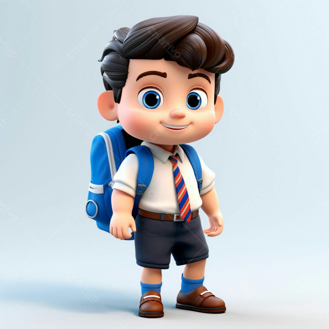Menino de uniforme escolar com mochila azul