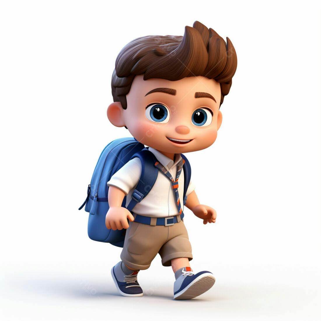 Menino animado indo para escola com mochila azul