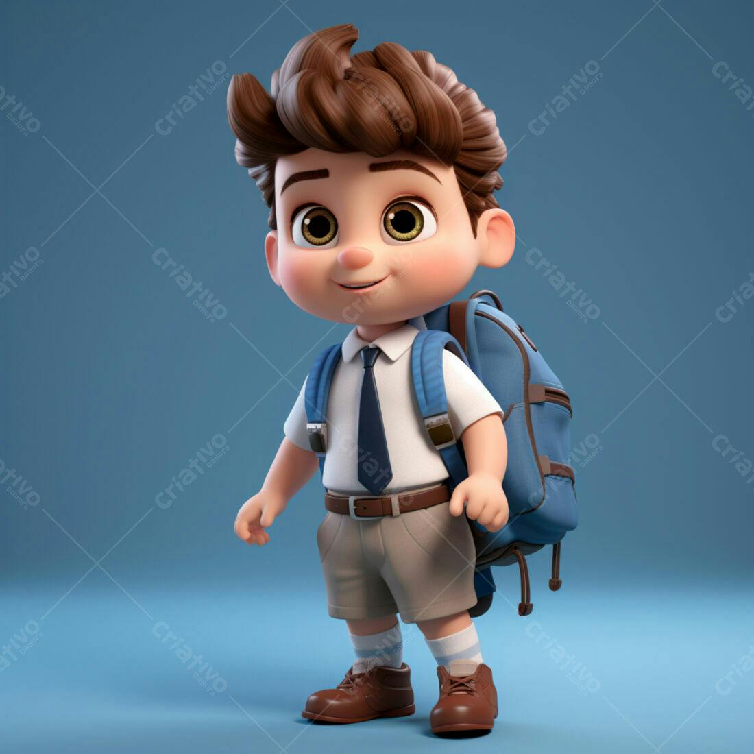Menino fofo com mochila indo para escola