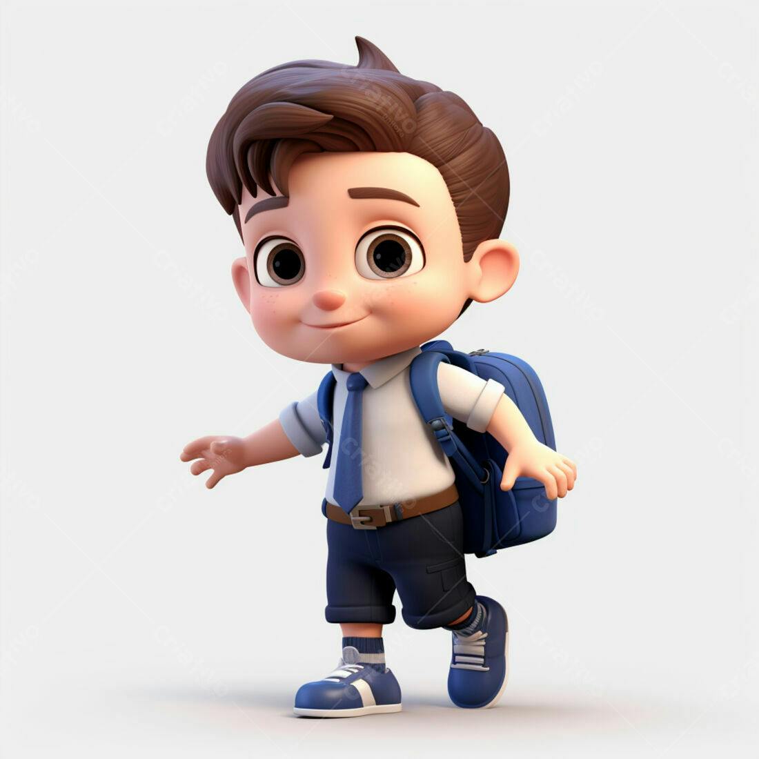 Menino animado indo para escola com mochila azul