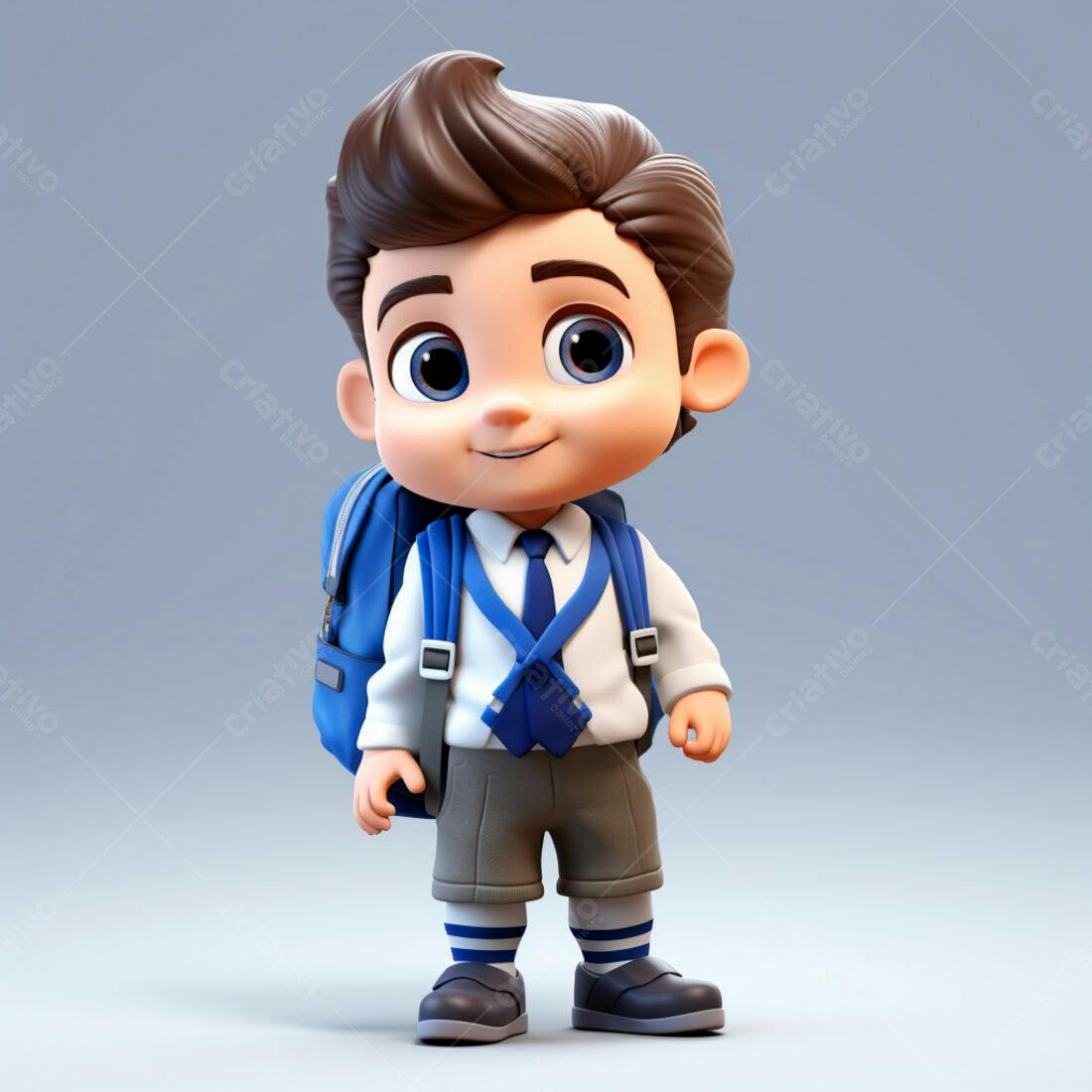 Menino fofo com mochila azul indo para escola