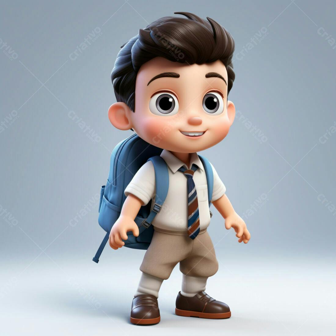 Menino feliz com mochila indo para escola