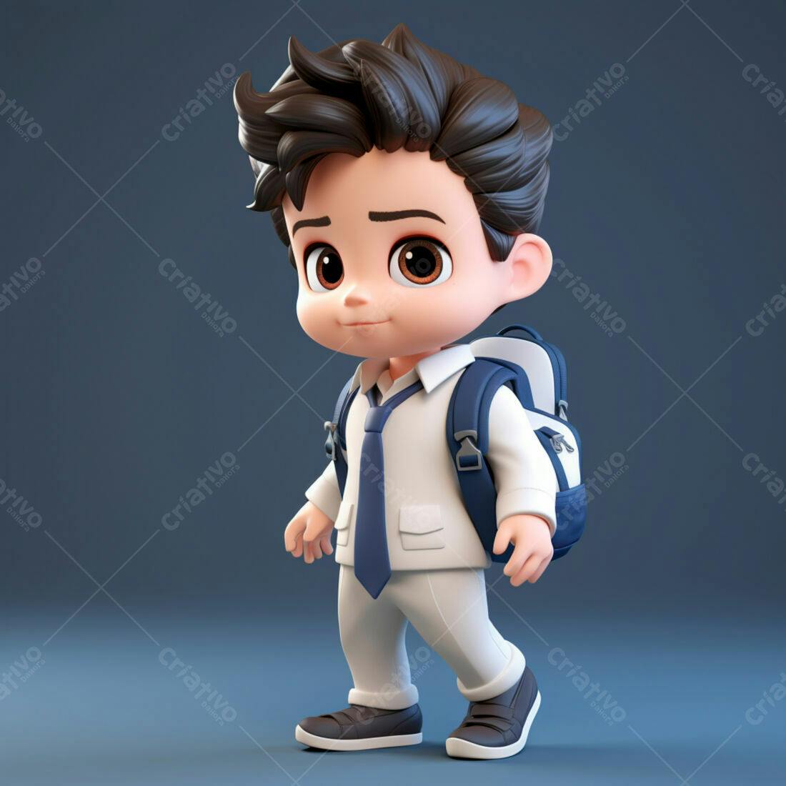 Menino fofo indo para escola com mochila
