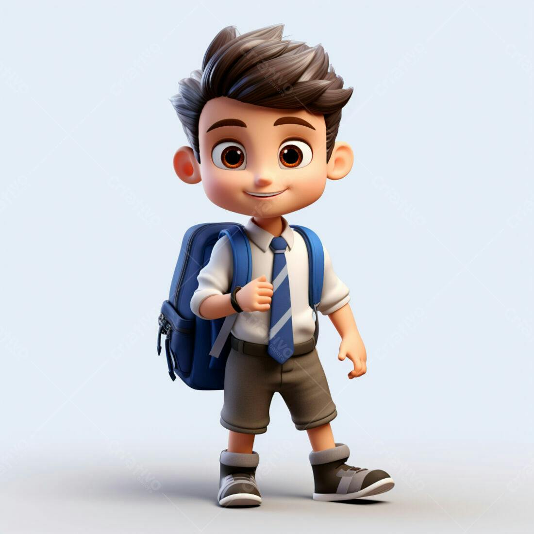 Menino animado indo para escola com mochila