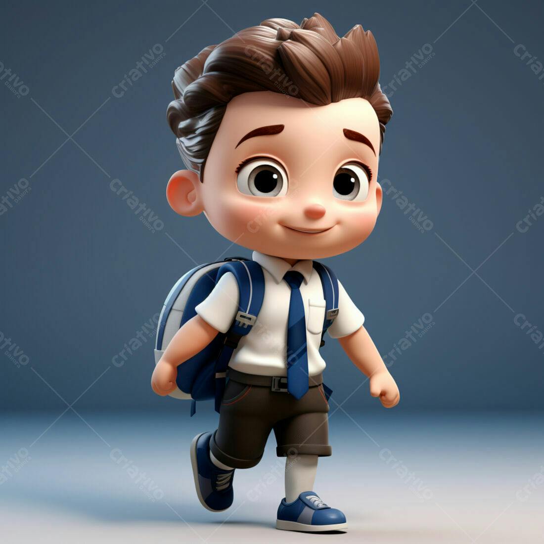 Menino fofo indo para escola mochila azul