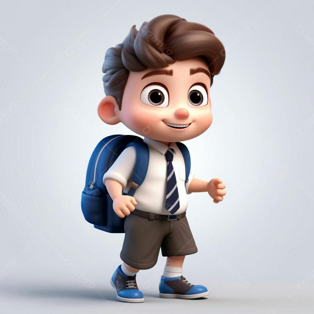 Menino animado indo para escola com mochila