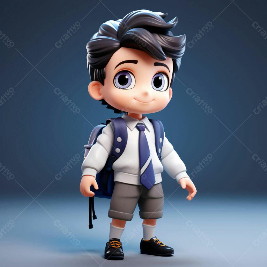Menino fofo com mochila indo para escola