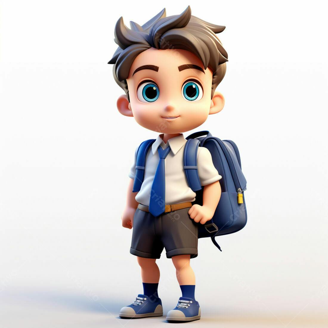 Menino estilo Cartoon com mochila indo para escola