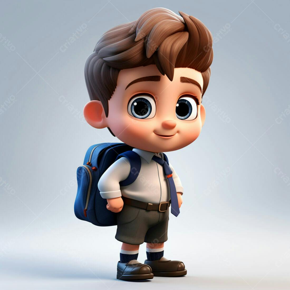 Menino fofo com mochila indo para escola