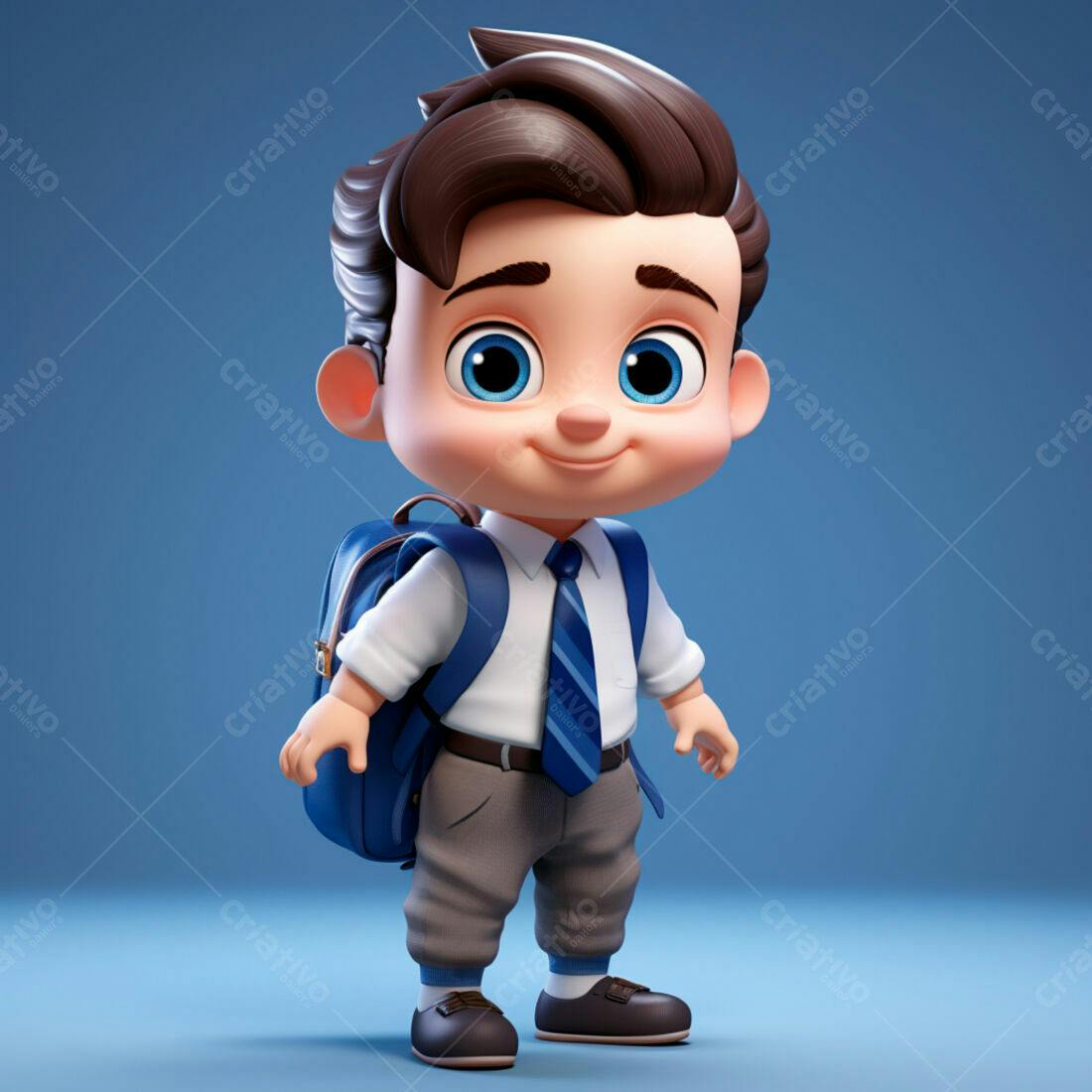 Menino fofo com mochila indo para escola