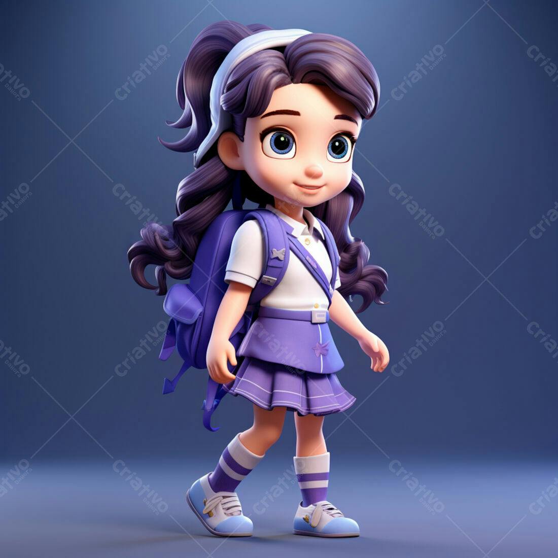 Menina fofa indo para escola mochila roxa