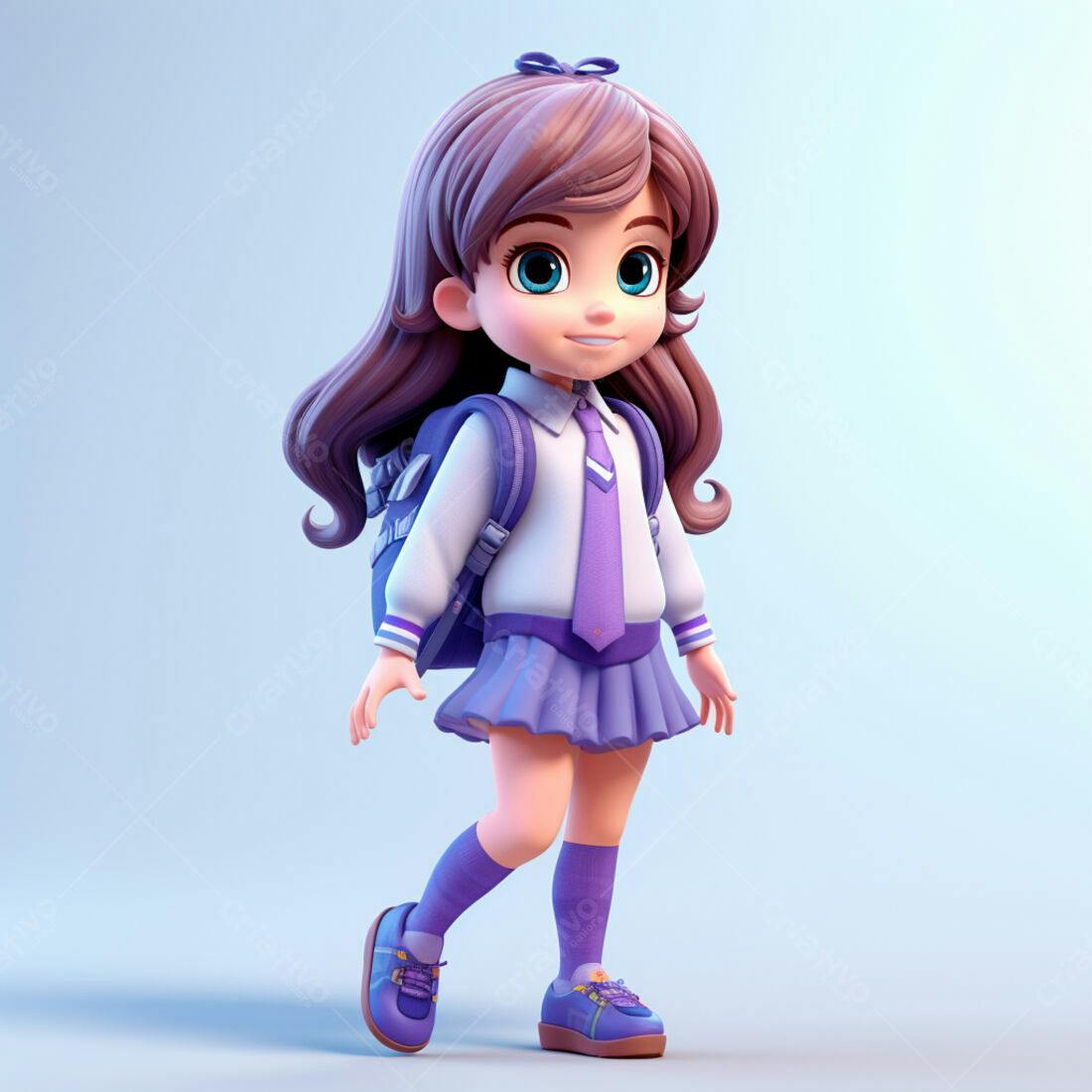 Menina fofa com mochila indo para escola