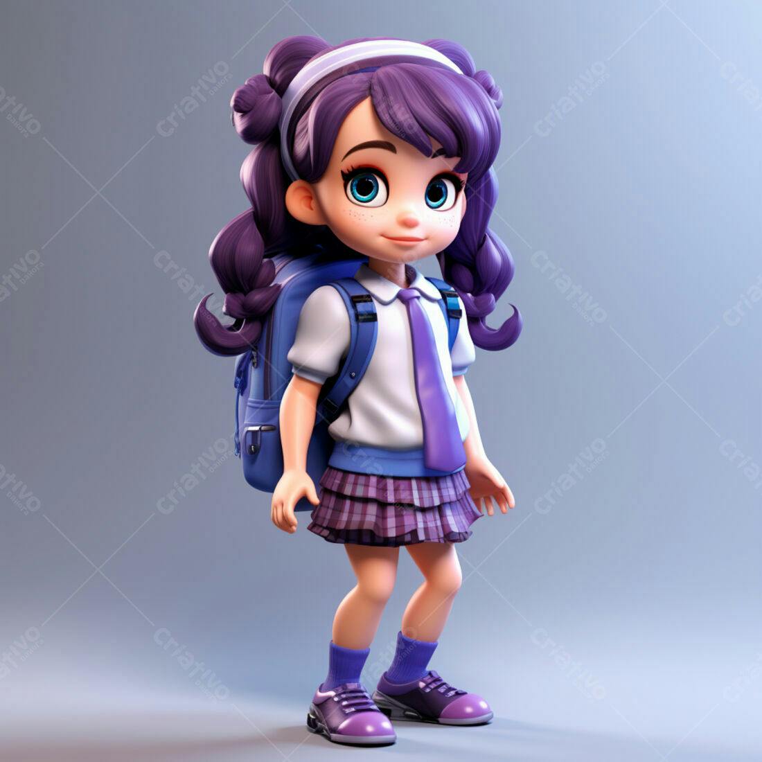 Menina fofa com uniforme escolar roxo
