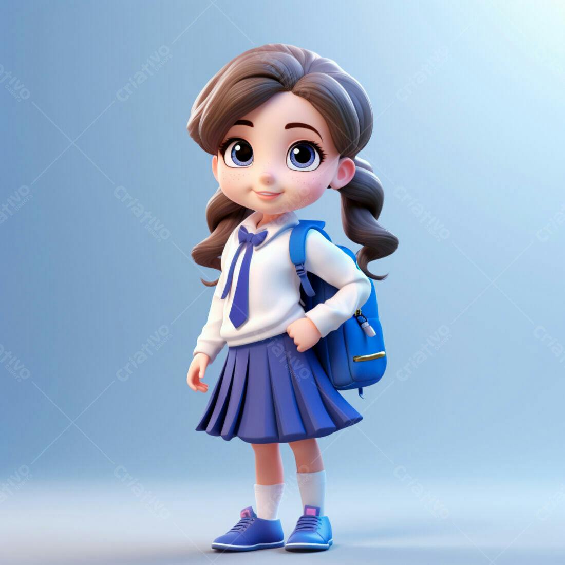 Menina fofa com uniforme escolar azul