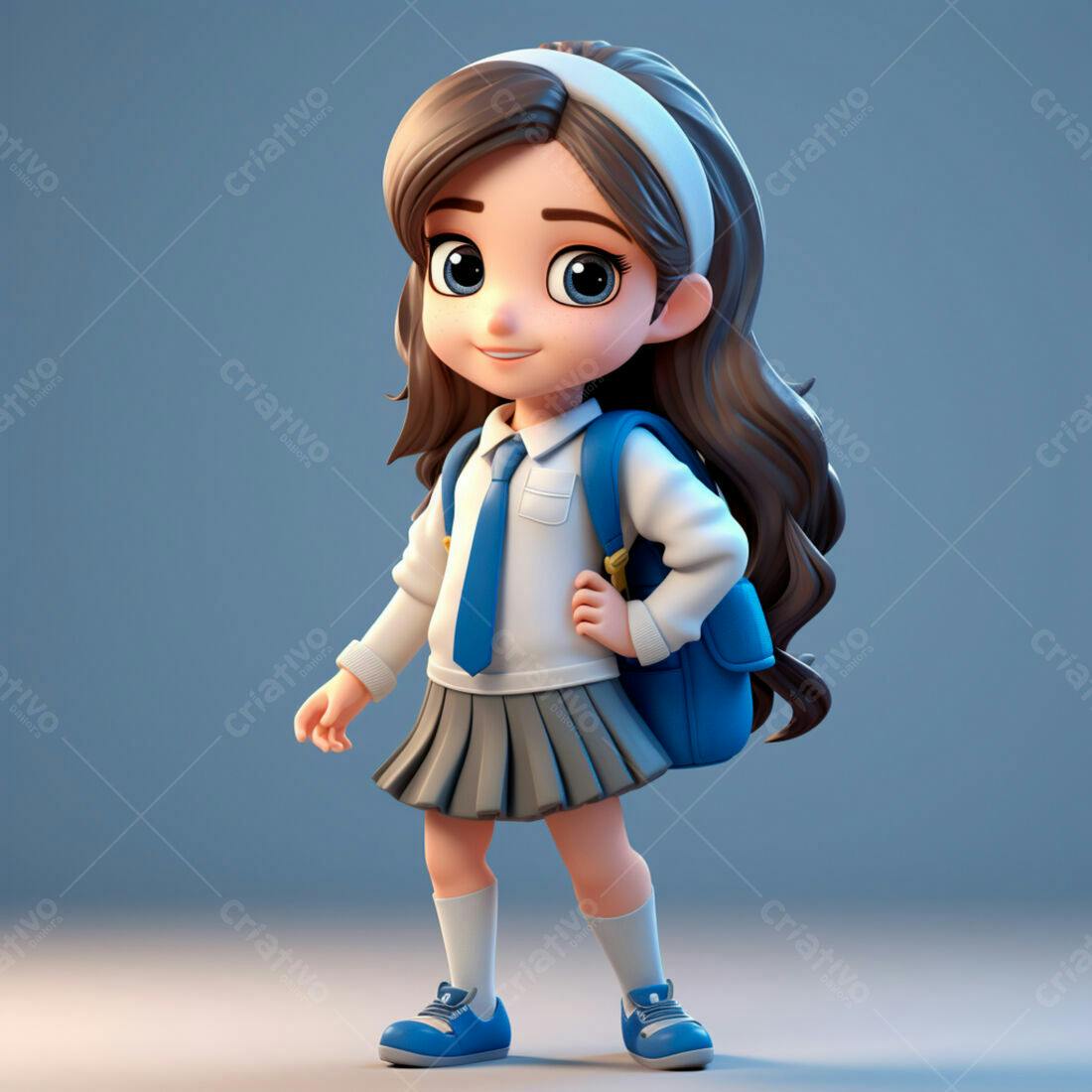 Menina fofa com uniforme escolar azul