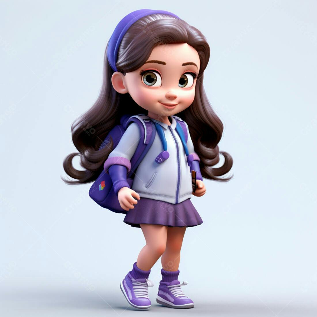 Menina fofa indo para escola mochila roxa