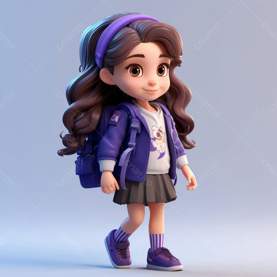 Menina fofa indo para escola com mochila roxa