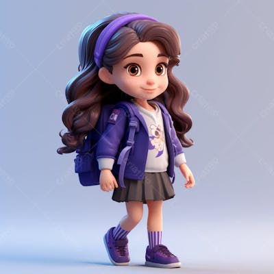 Uma Linda Garota Com Uma Mochila Nas Costas, Animação 3D 3