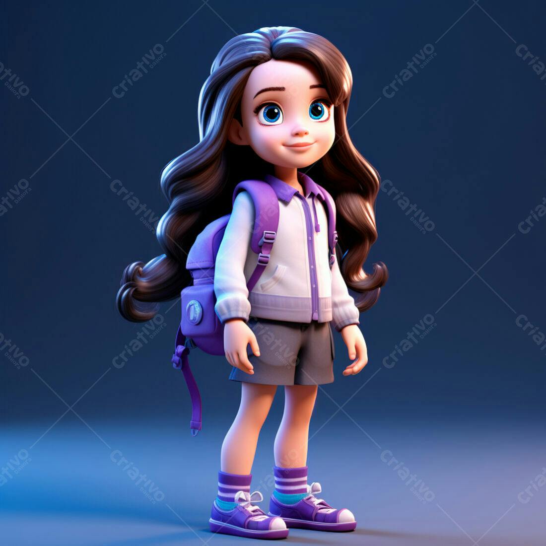 Menina fofa com mochila roxa