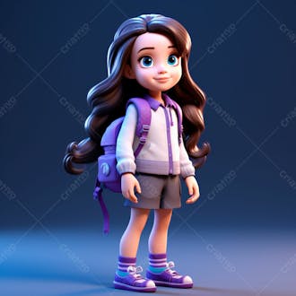 Uma linda garota com uma mochila nas costas, animação 3d 5