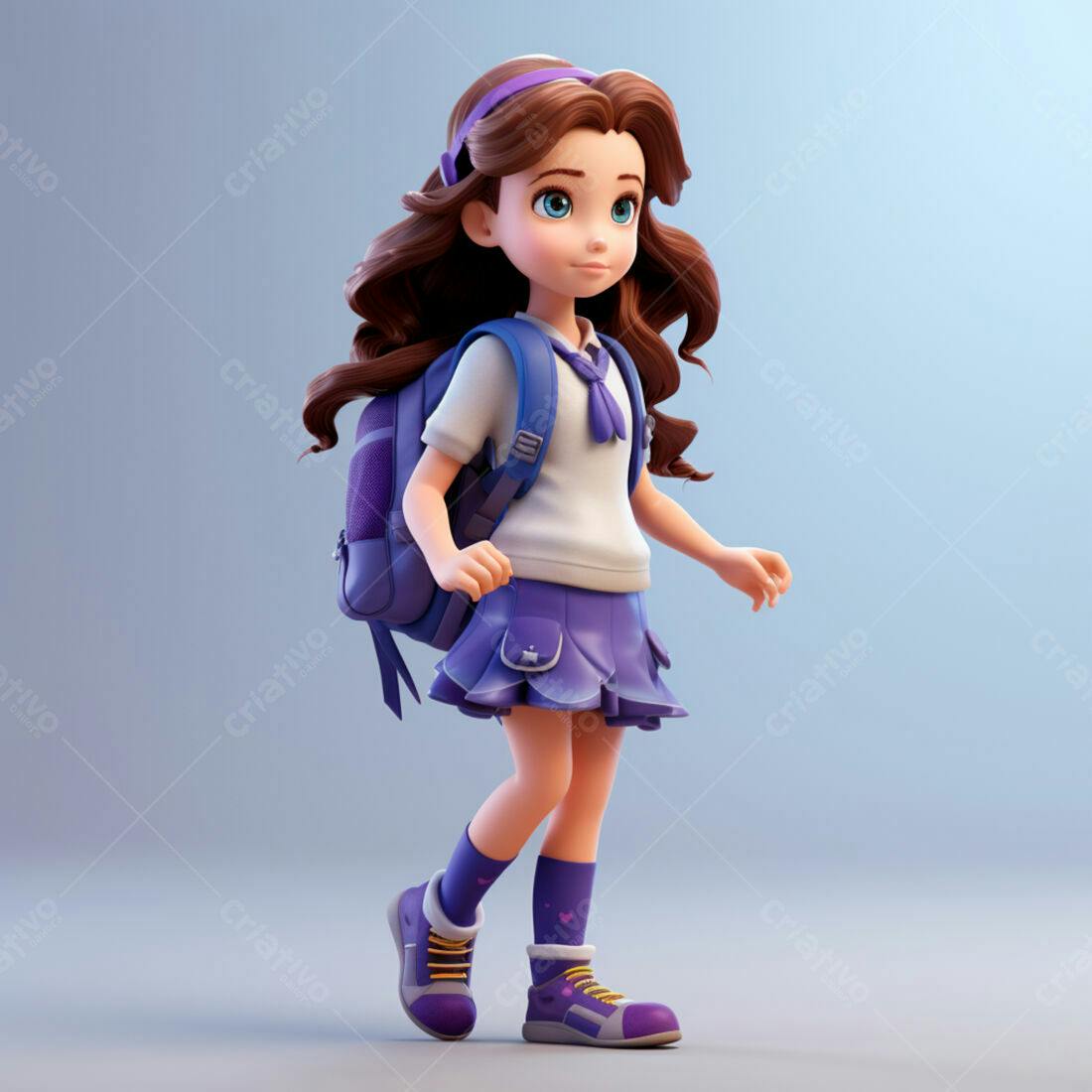 Menina indo para escola mochila roxa