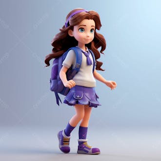 Uma linda garota com uma mochila nas costas, animação 3d 6