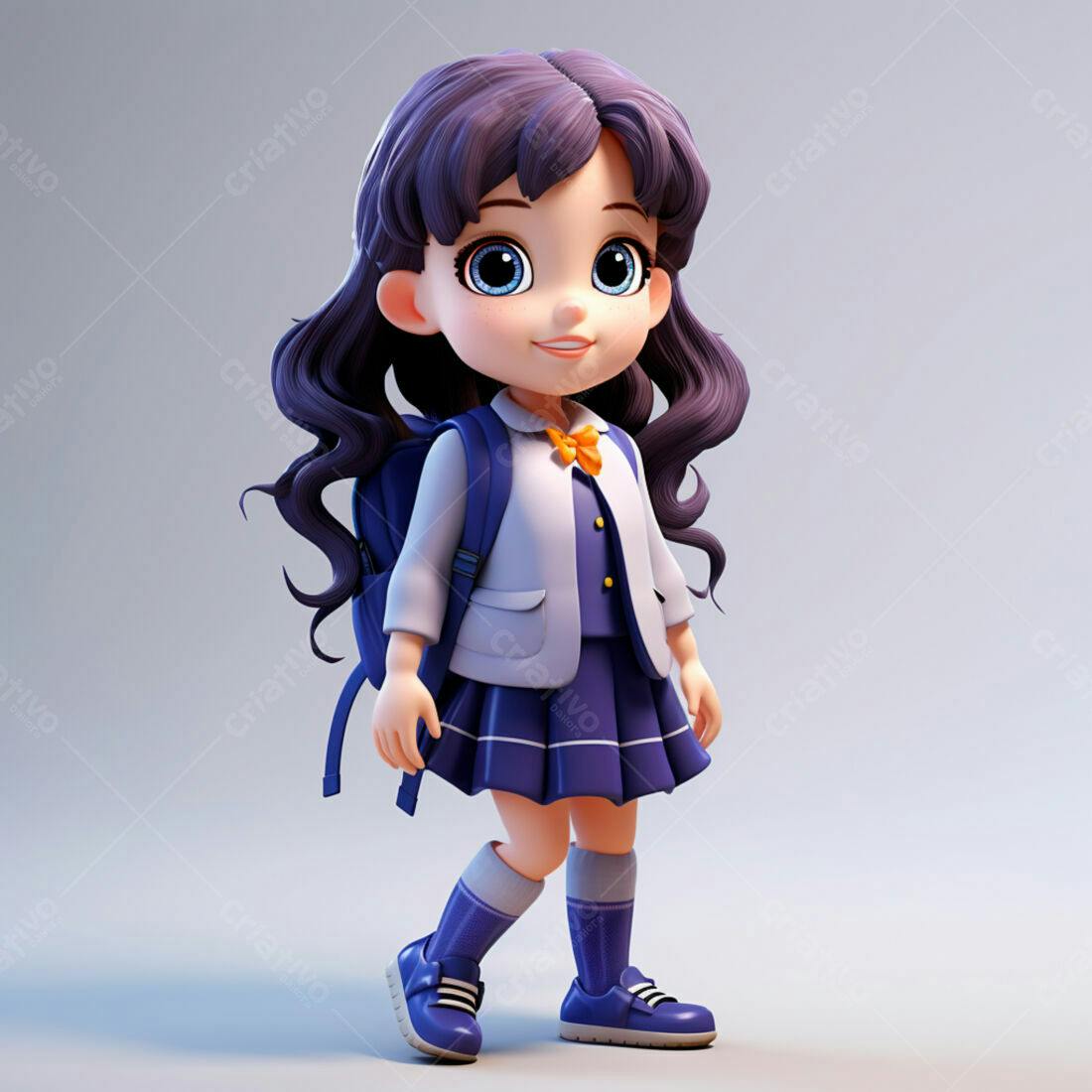 Menina fofa indo para escola com mochila roxa