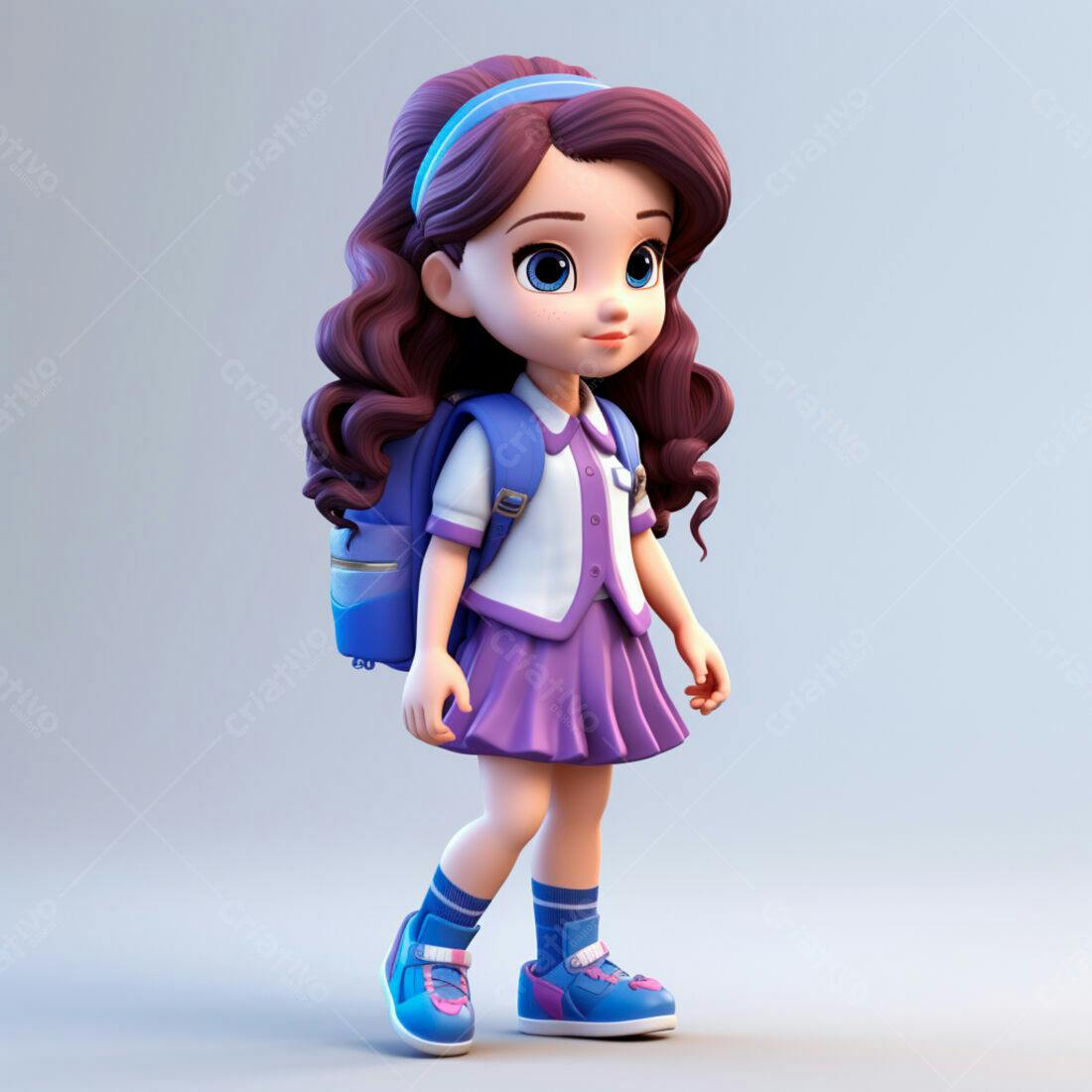 Menina fofa indo para escola mochila roxa
