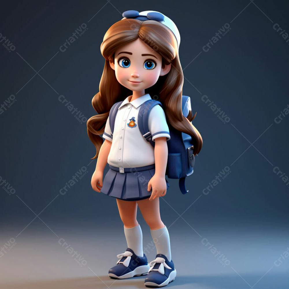  Uma Linda Garota Com Uma Mochila Nas Costas, Animação 3D 10