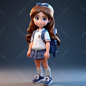 Uma linda garota com uma mochila nas costas, animação 3d 10